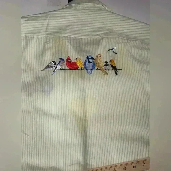 Vintage MiLi designsPinstriped Button-Up Shirt with  Embroidered Birds - Picture 4 of 10